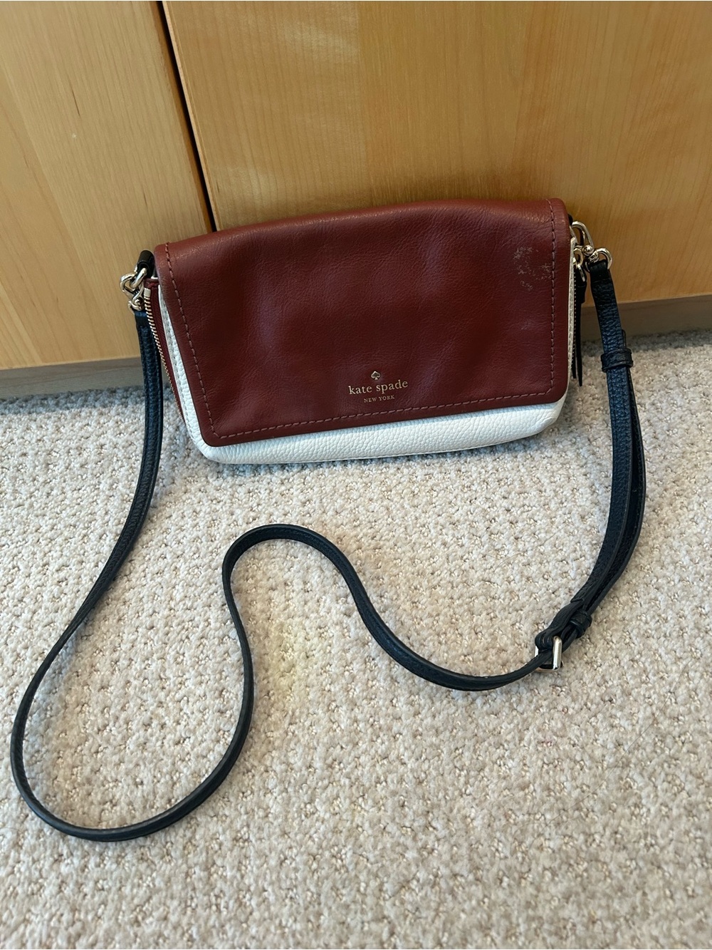 kate spade Two-Tone Leather Crossbody - Burgundy, White & Black